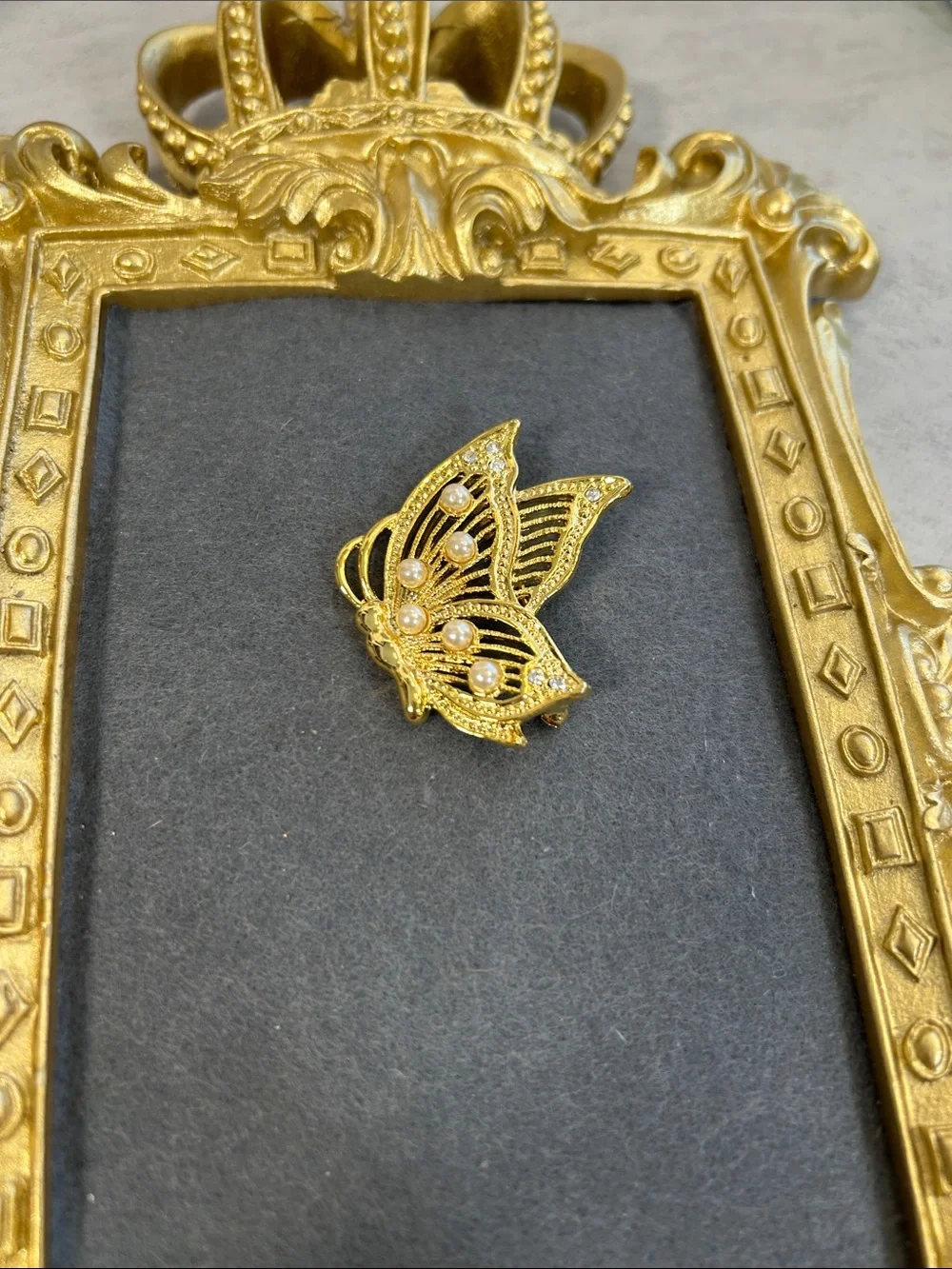 Vintage Marvella Gold Butterfly Pin with Pearl Accents - Women Accessories